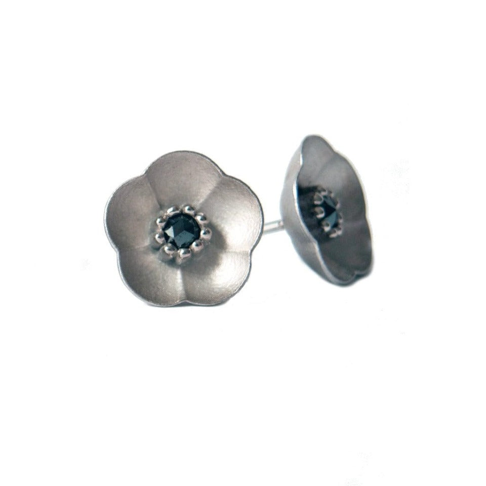 Series 46 - Cherry Blossom | Stud Earring, Silver, Black Diamond (MD., LG.)