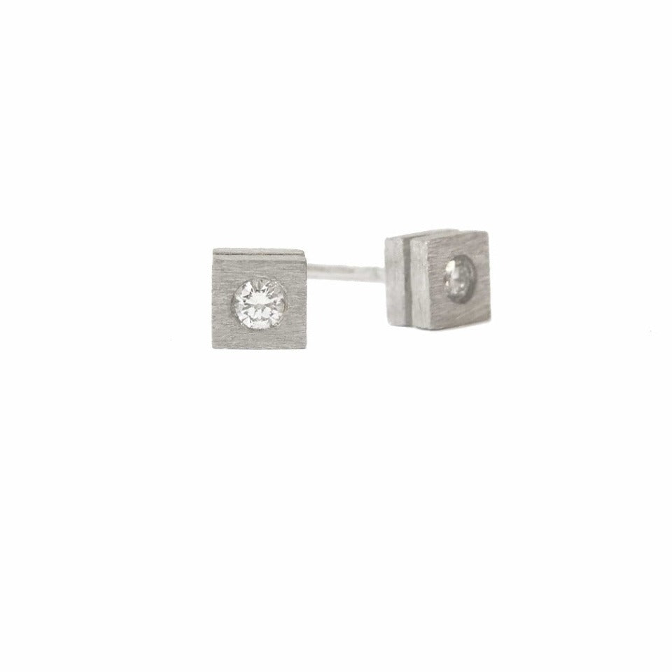 Series 7 - Torno | Mini Stud Earring, Square, Platinum + Diamond