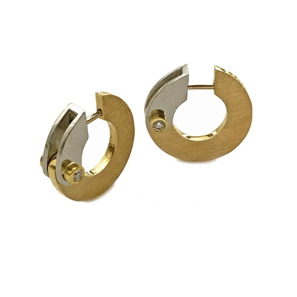 Small Industrial Hoop Earring #3 with Tube Rivets in Platinum, 18k + Diamonds