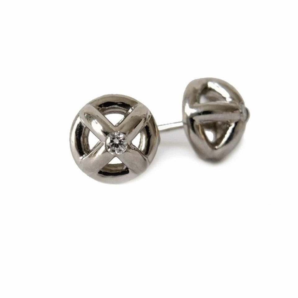 Torus X Stud Earrings in Palladium + Diamonds