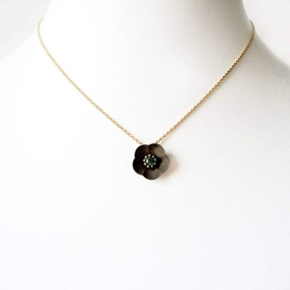 Series 46 - Cherry Blossom | Pendant in Blackened Silver, 18k Gold + Tsavorite