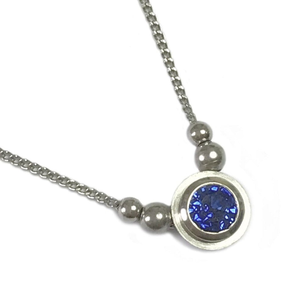 Series 8 - Simplicity | Double Bezel, Pendant w/ Beads, Plat. + Sapphire