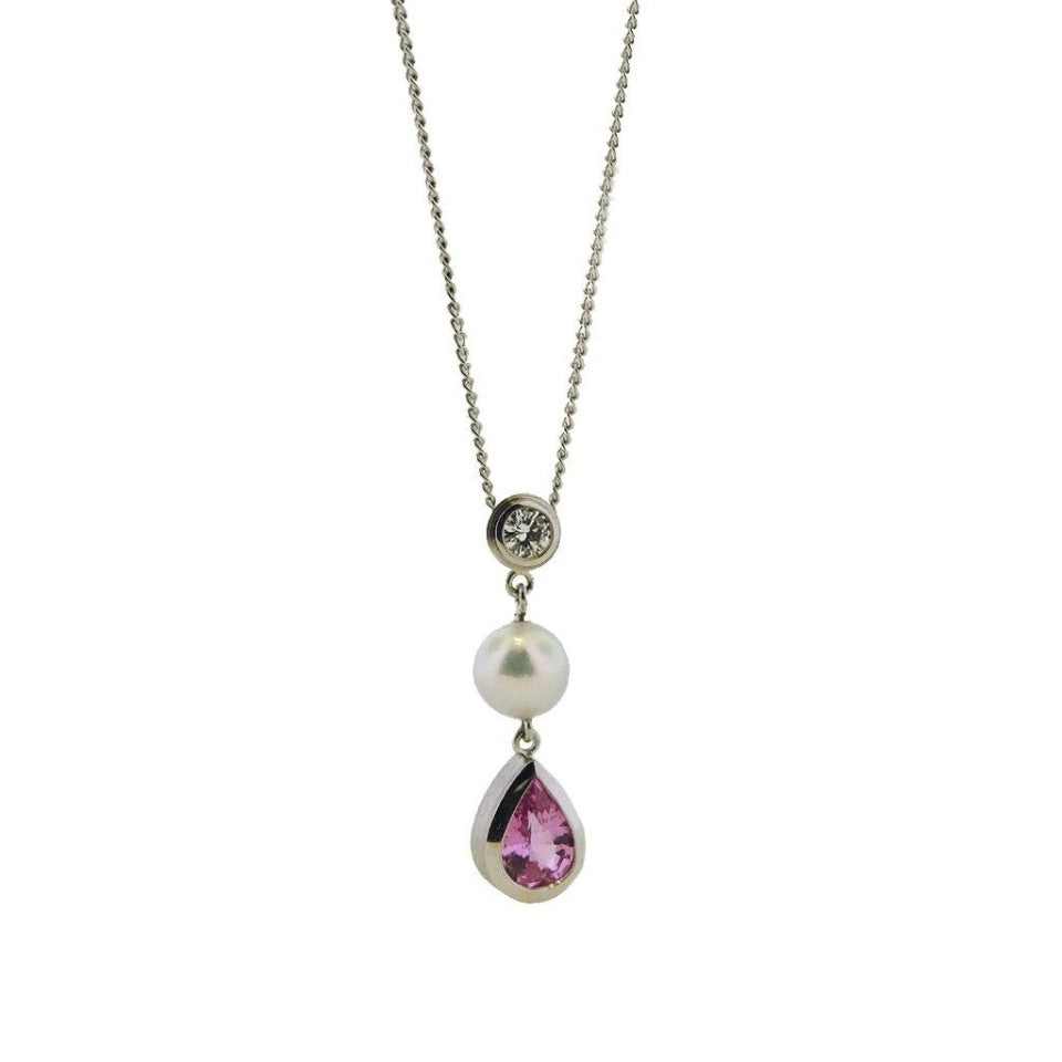 Series 8 - Simplicity | Bezel, Pendant in Platinum + Diamond, Pink Sapphire + Pearl