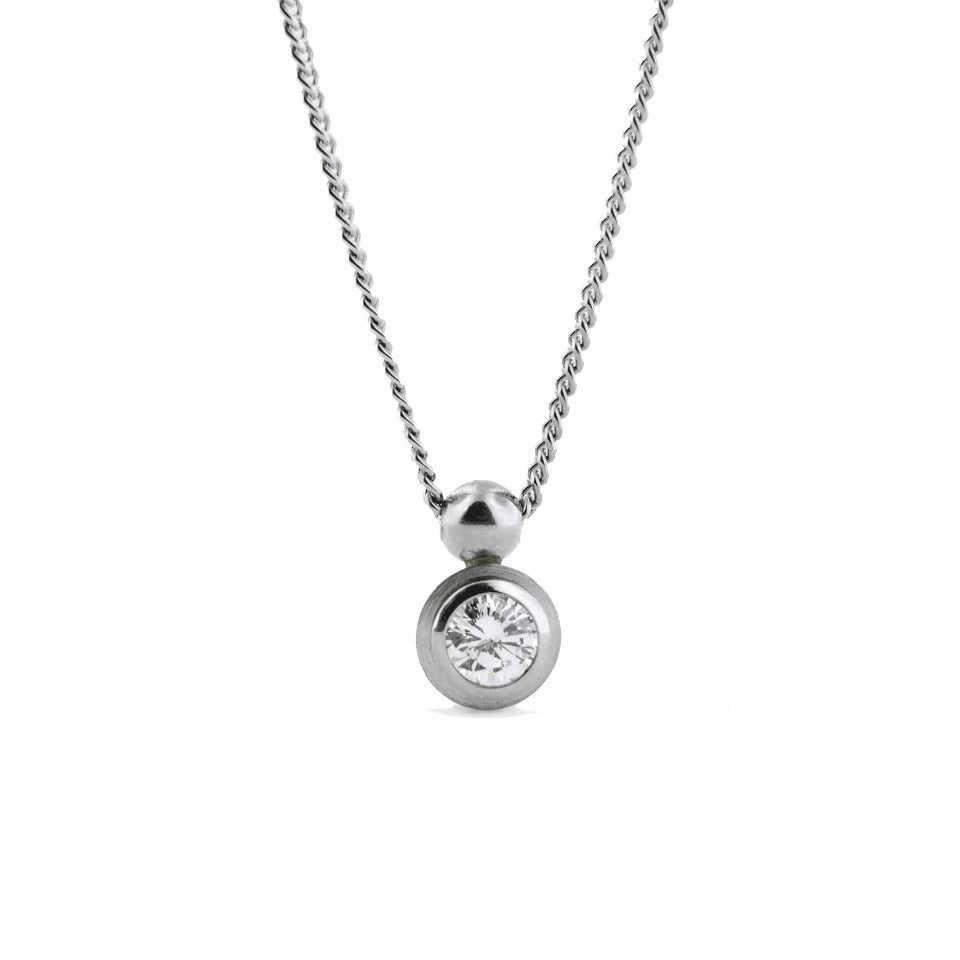 Series 8 - Simplicity | Double Bezel Pendant in Plat., Bead + .10 ct. Dia.