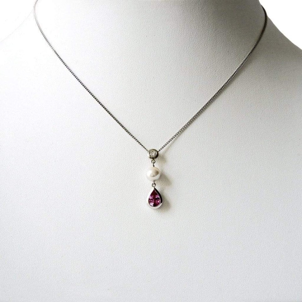 Series 8 - Simplicity | Bezel, Pendant in Platinum + Diamond, Pink Sapphire + Pearl