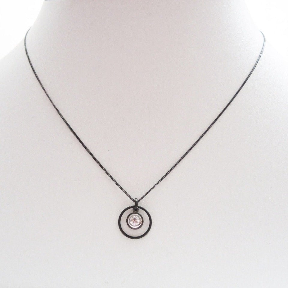 Series 8 - Simplicity | Bezel Set Pendant with Circle in Blackened 18k + Diamond