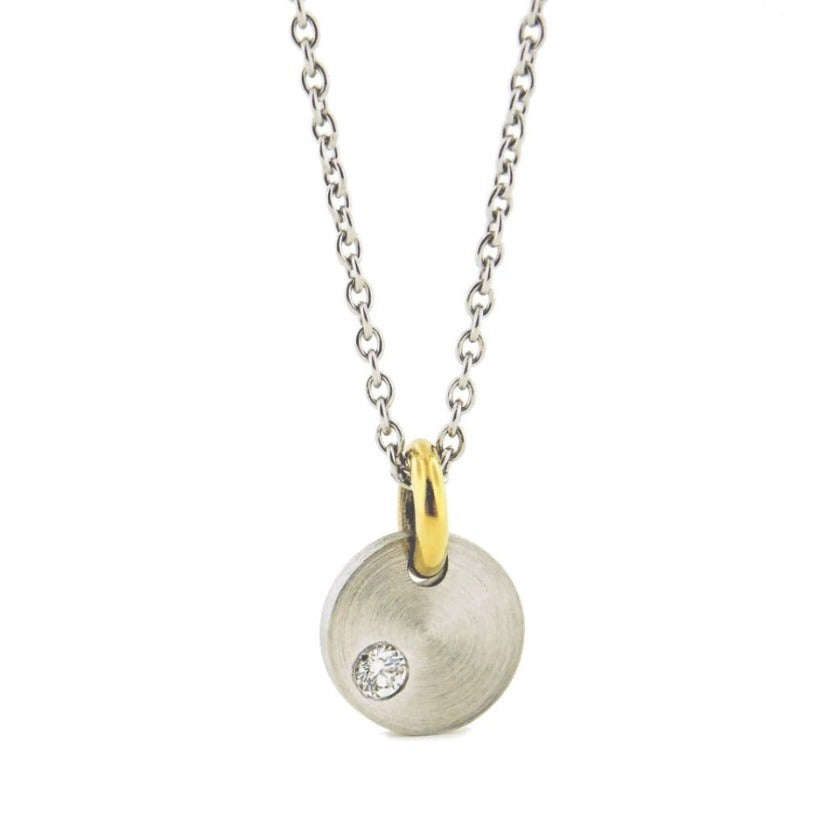 Group 1 | Offset Disk Pendant, Platinum, 18k + Diamond