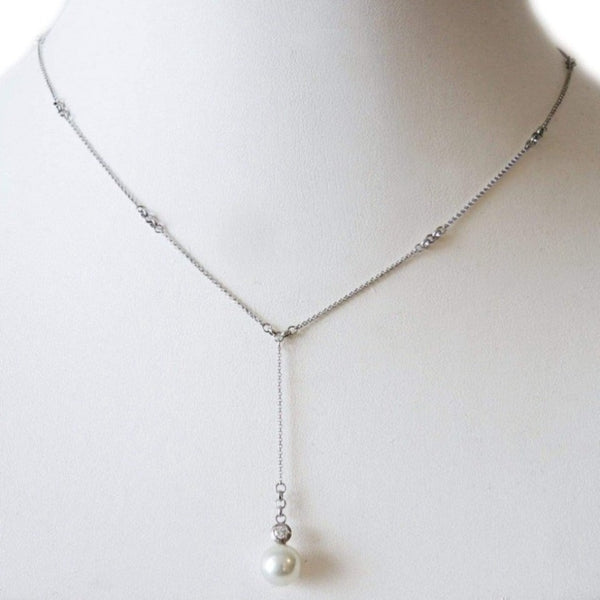 Pearl Y Pendant in Platinum with Diamond by Catherine Iskiw Designs