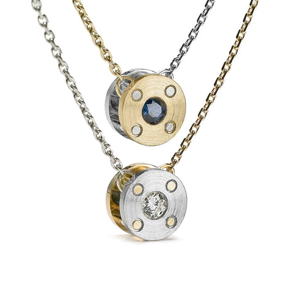 Reversible Rivet Pendant in Platinum, 18k + Sapphire, Diamond