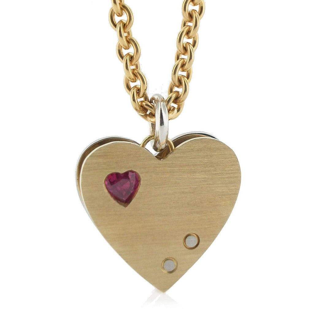 Series 13 - City Heart | Pendant, Plat.,18k, Rivets, Diamond+ Ruby (MD)