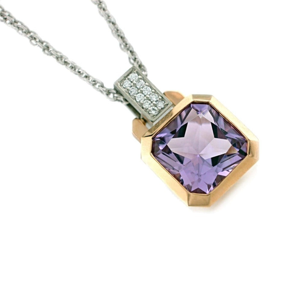 Series 20 - Oblique Grand | Pendant, 14k Rose + 10 mm Amethyst, Dia.