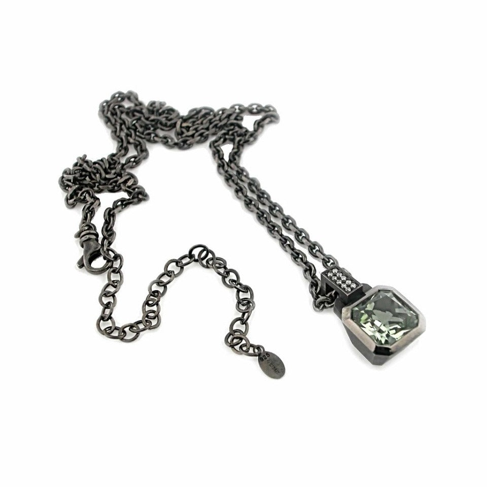 Series 20 - Oblique Sterling | Pendant, Bl. Silver + 10 mm Quartz or Topaz,  Dia.