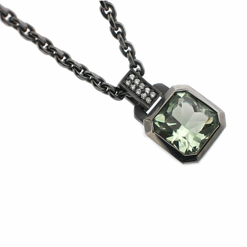 Series 20 - Oblique Sterling | Pendant, Bl. Silver + 10 mm Quartz or Topaz,  Dia.