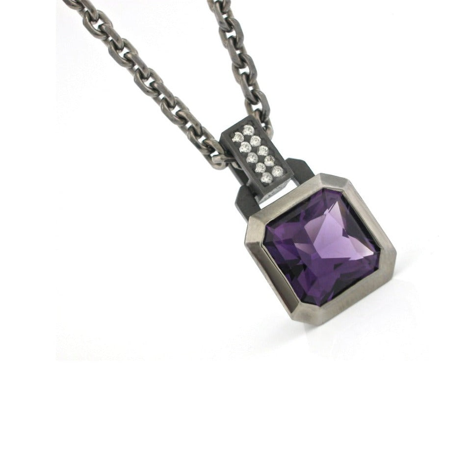 Series 20 - Oblique Sterling | Pendant, Bl. Silver + 10 mm Quartz or Topaz,  Dia.