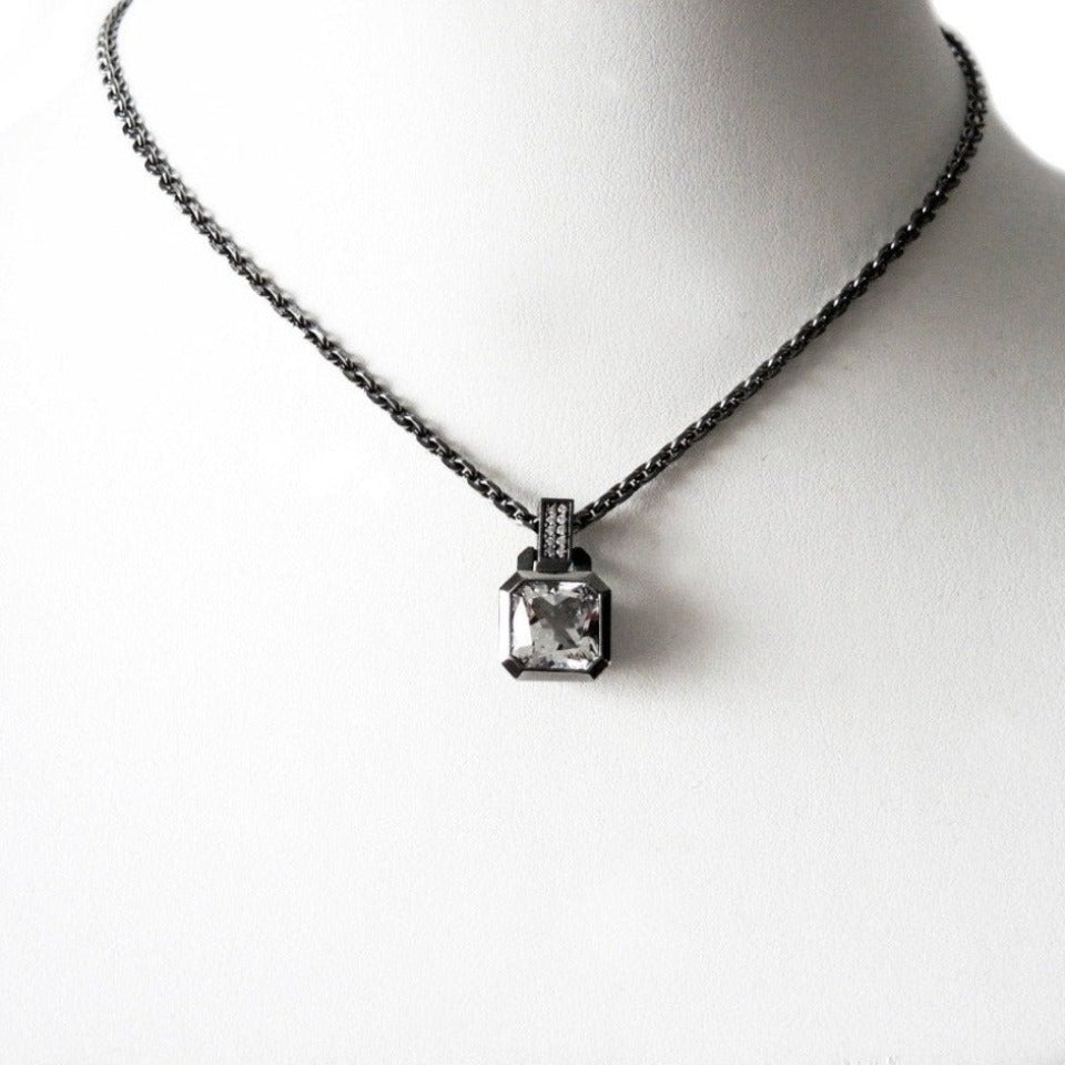 Series 20 - Oblique Sterling | Pendant, Bl. Silver + 10 mm Quartz or Topaz,  Dia.