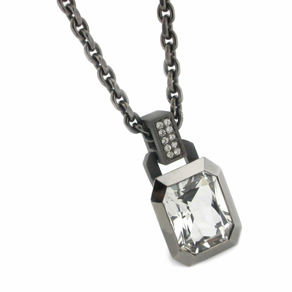 Series 20 - Oblique Sterling | Pendant, Bl. Silver + 12 x10 mm Quartz or Topaz,  Dia.