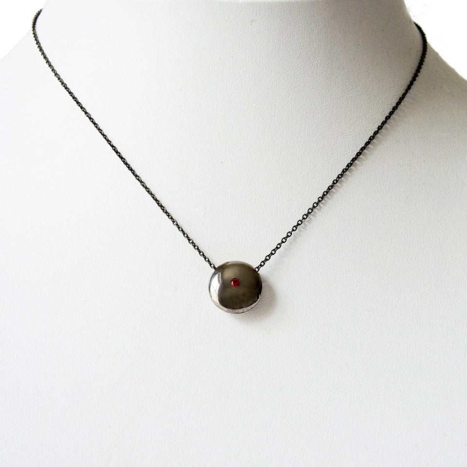 Series 44- Ellipse | Small Pendant, Blackened Silver, Diamond + Ruby