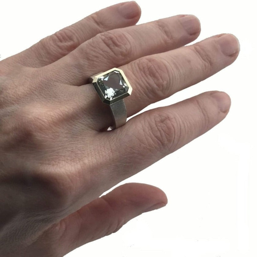 Custom S20 Ring | Bezel Set, 14k Gold, Silver + Quartz or Topaz