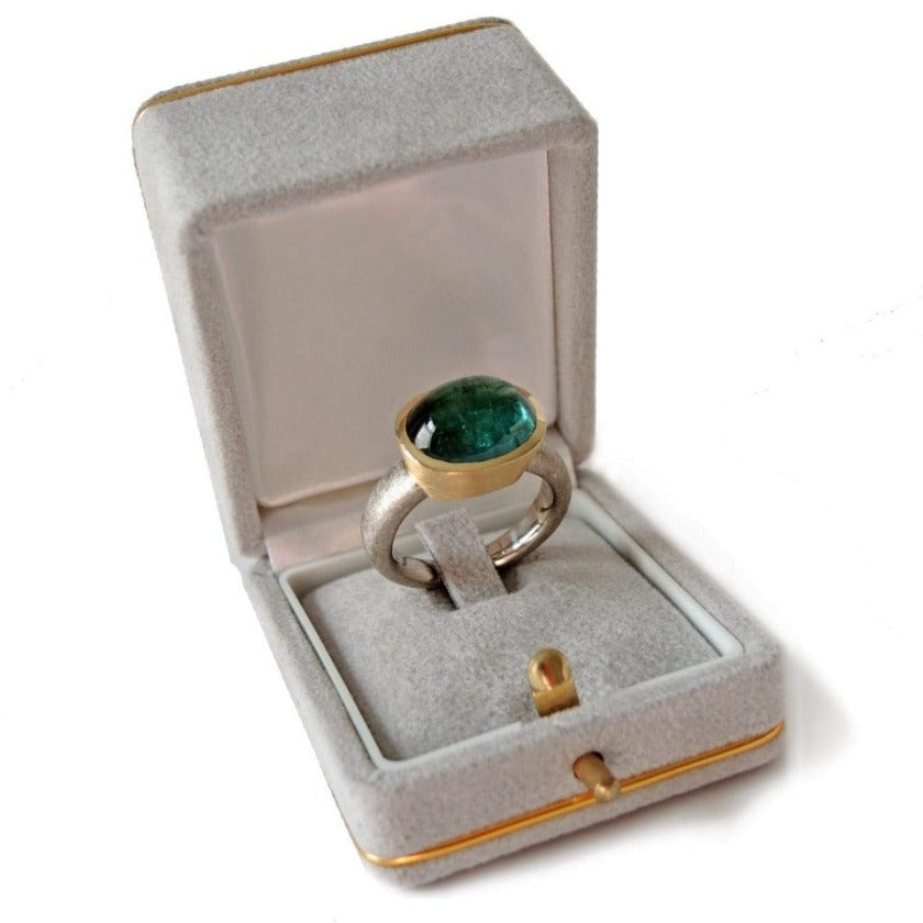 Custom Ring | Bezel Set, 18k Gold + Cabochon Tourmaline