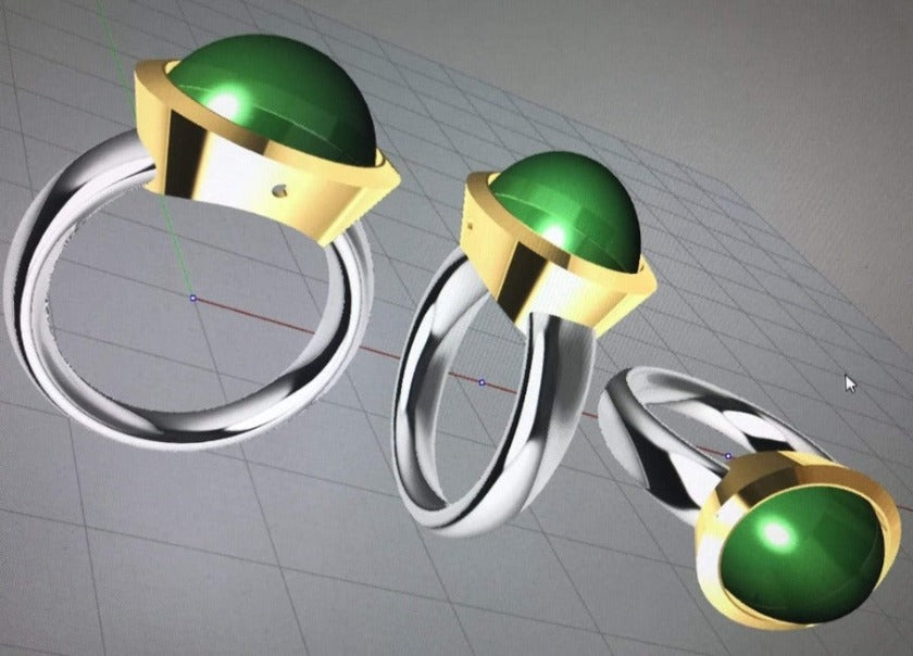 Custom Ring | Bezel Set, 18k Gold + Cabochon Tourmaline