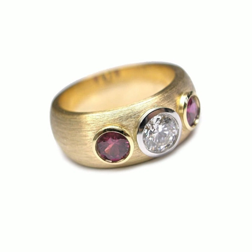 Custom Series 8 Ring - Domed | Bezels, 18k, Plat. + Diamond, Ruby