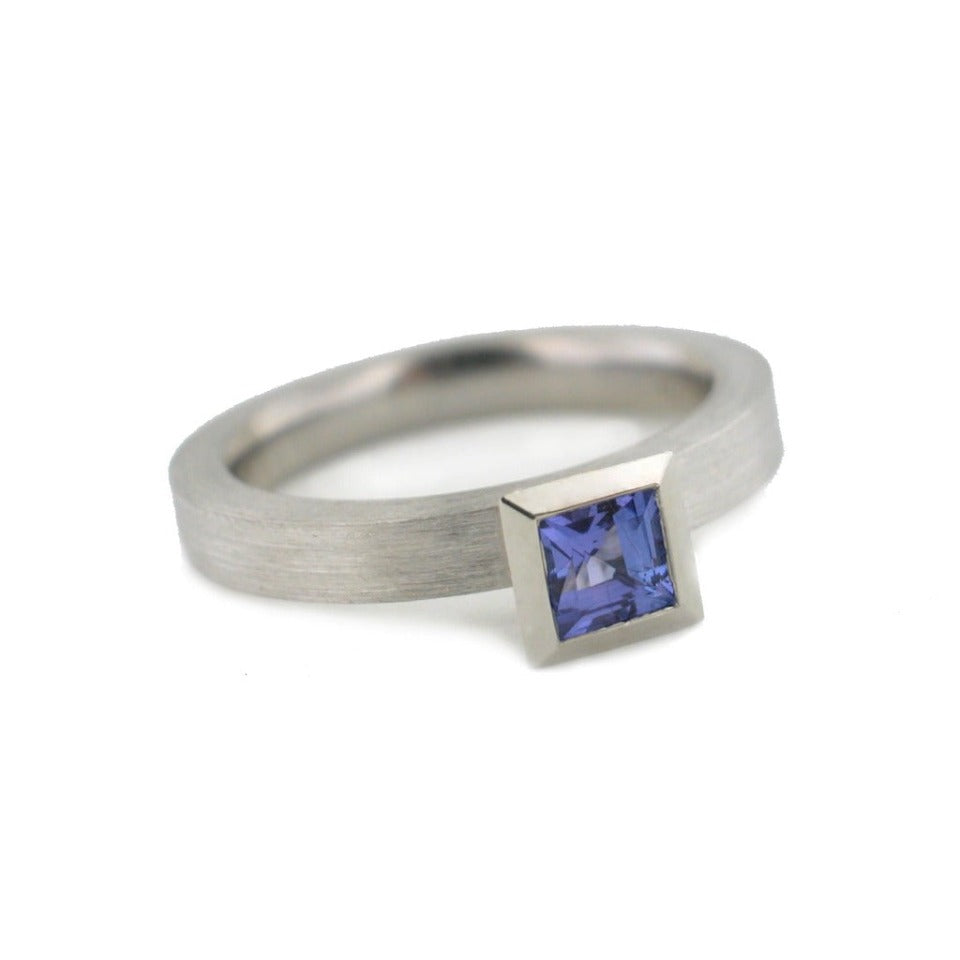 Series 17 - Squared | Modern Ring, Platinum + .35 ct. Princess-cut Tanzanite
