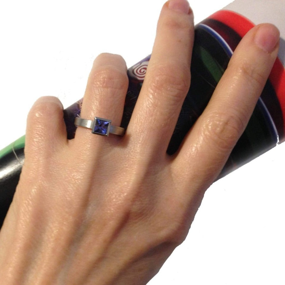 Series 17 - Squared | Modern Ring, Platinum + Princess-cut .75 ct. Tanzanite