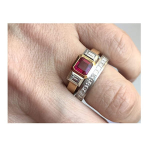 Series 20 - Oblique Fine | Engagement Ring, 18k, Plat., Ruby + Dia. (SIZE 6.5)