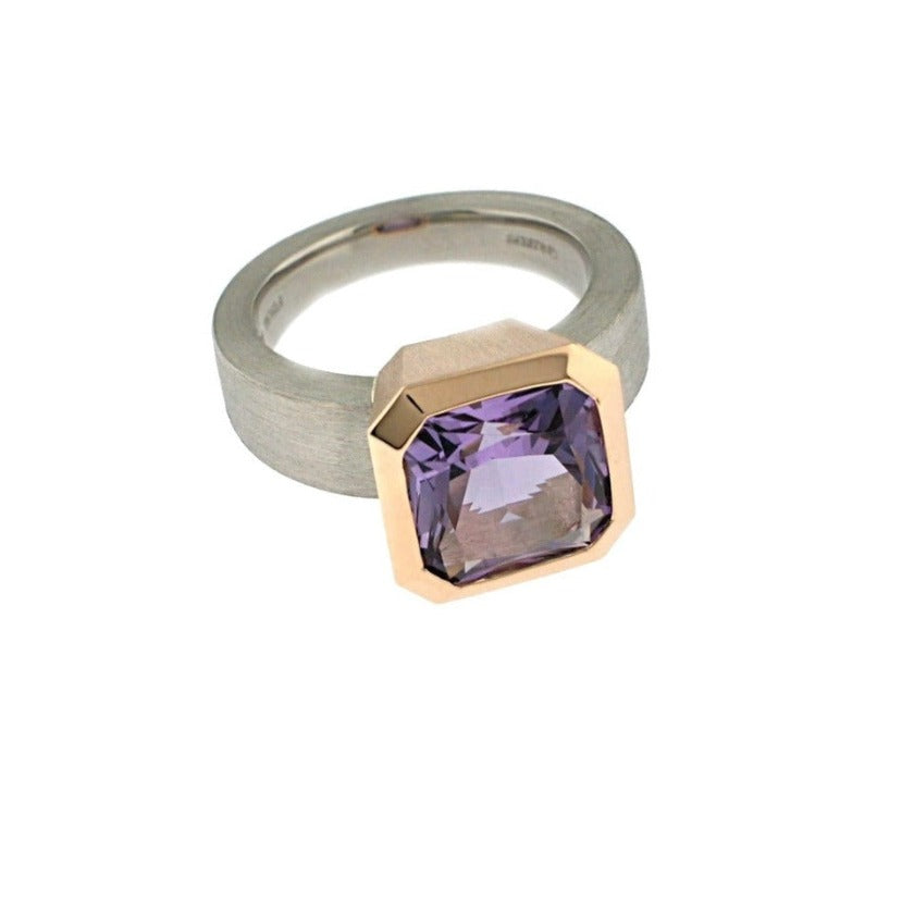 High-End Designer 18K White Gold with Amethyst & Ruby & Diamond Ring -