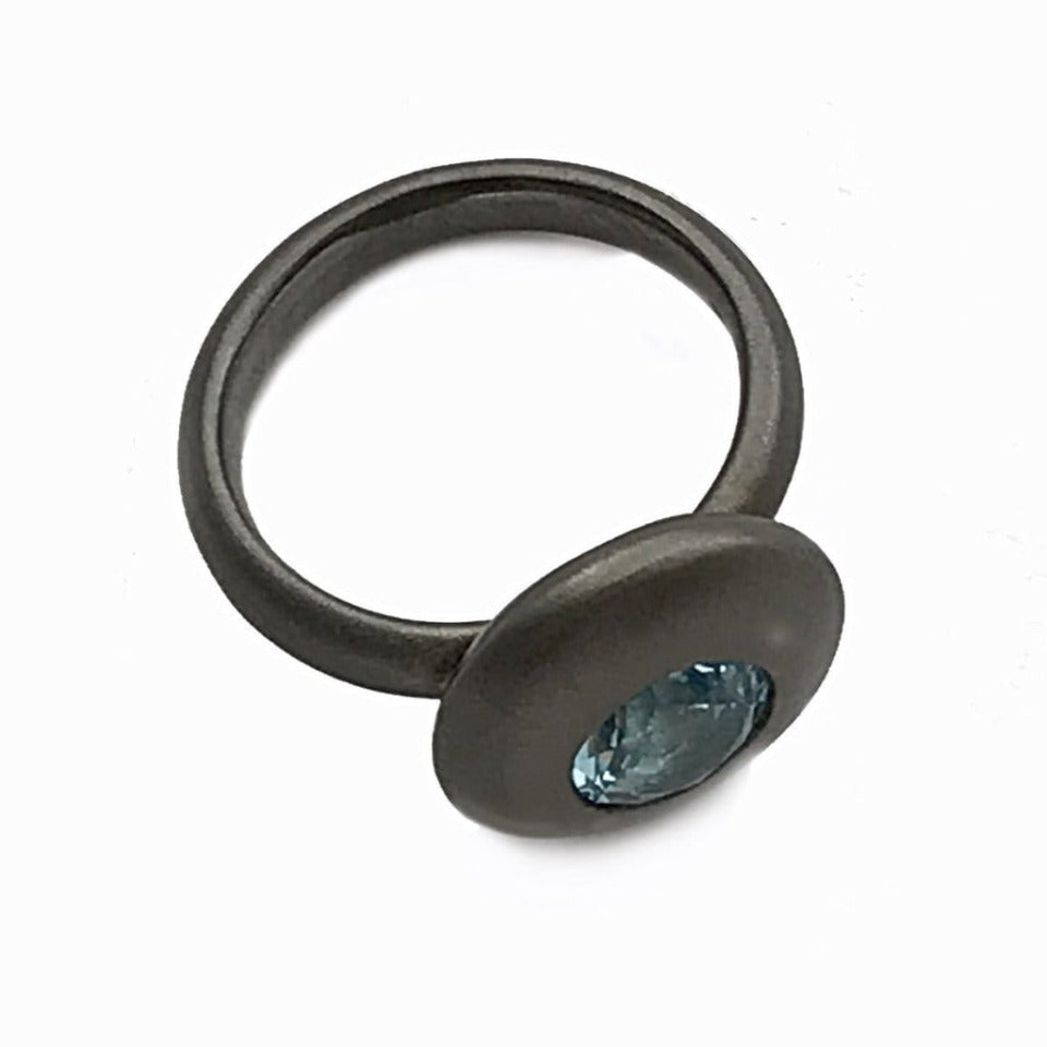 Series 44 - Ellipse, Ring | Blackened Silver + Blue Topaz (SIZE 6.25)